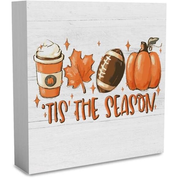 Autumn Harvest Thanksgiving Wooden Square Sign Desk Block Sign Home Shelf Office - Picture 7 of 7